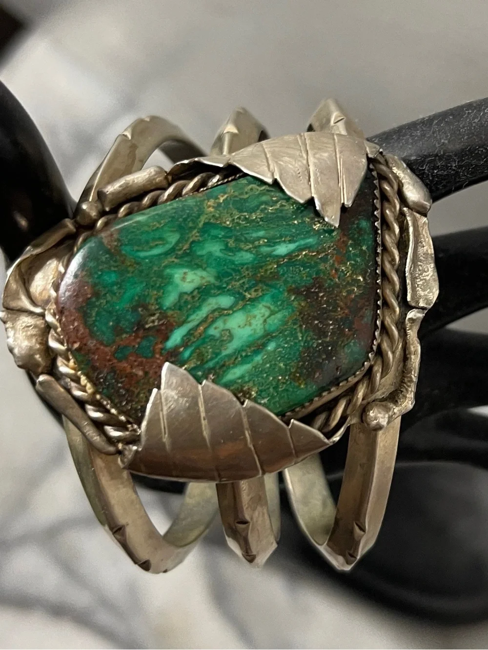 Vtge Cuff Bracelet Handcrafted Sterling Silver Natural Turquoise Green Stone